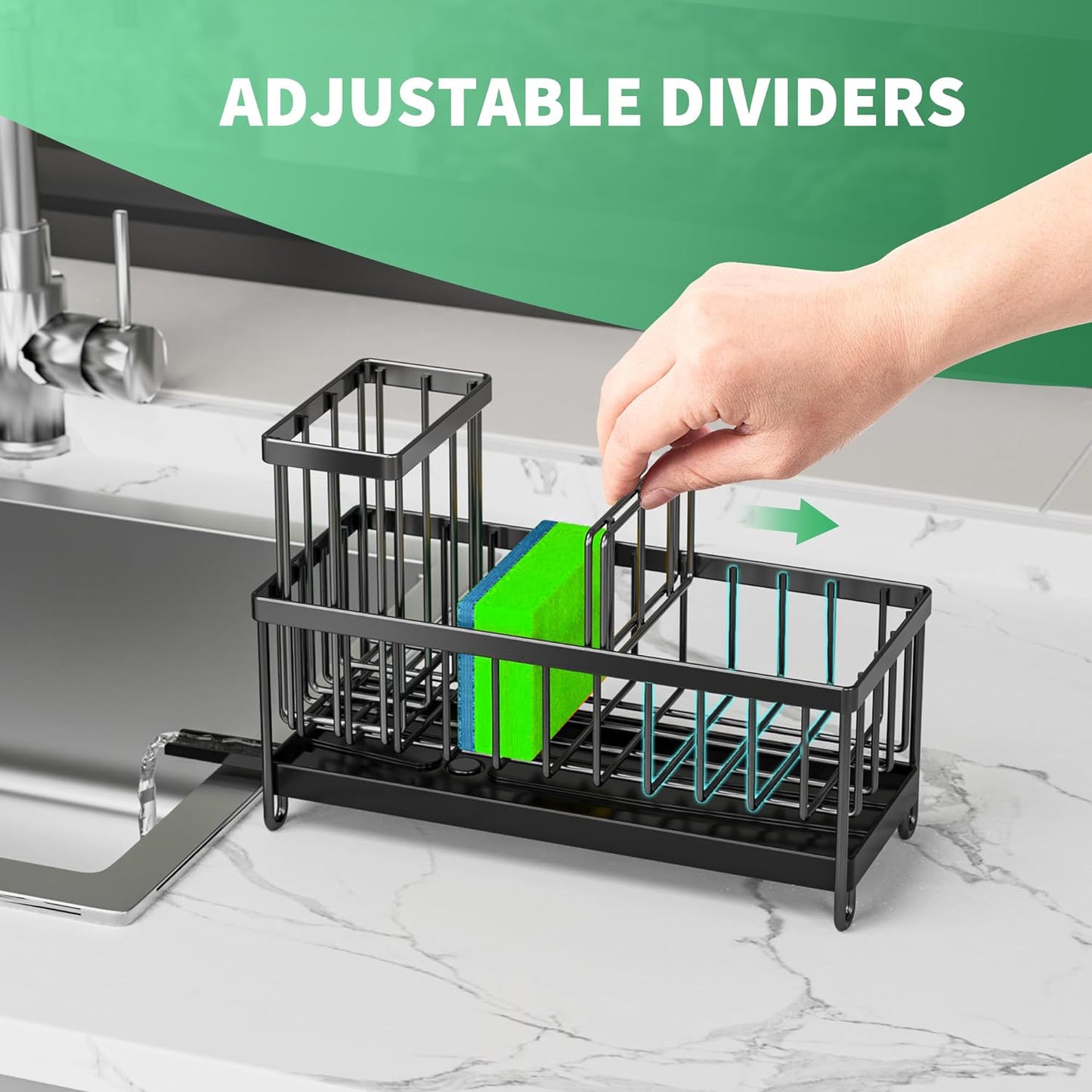 Kitchen Sink Caddy Organizer (Self-Draining, Rotatable Spout)