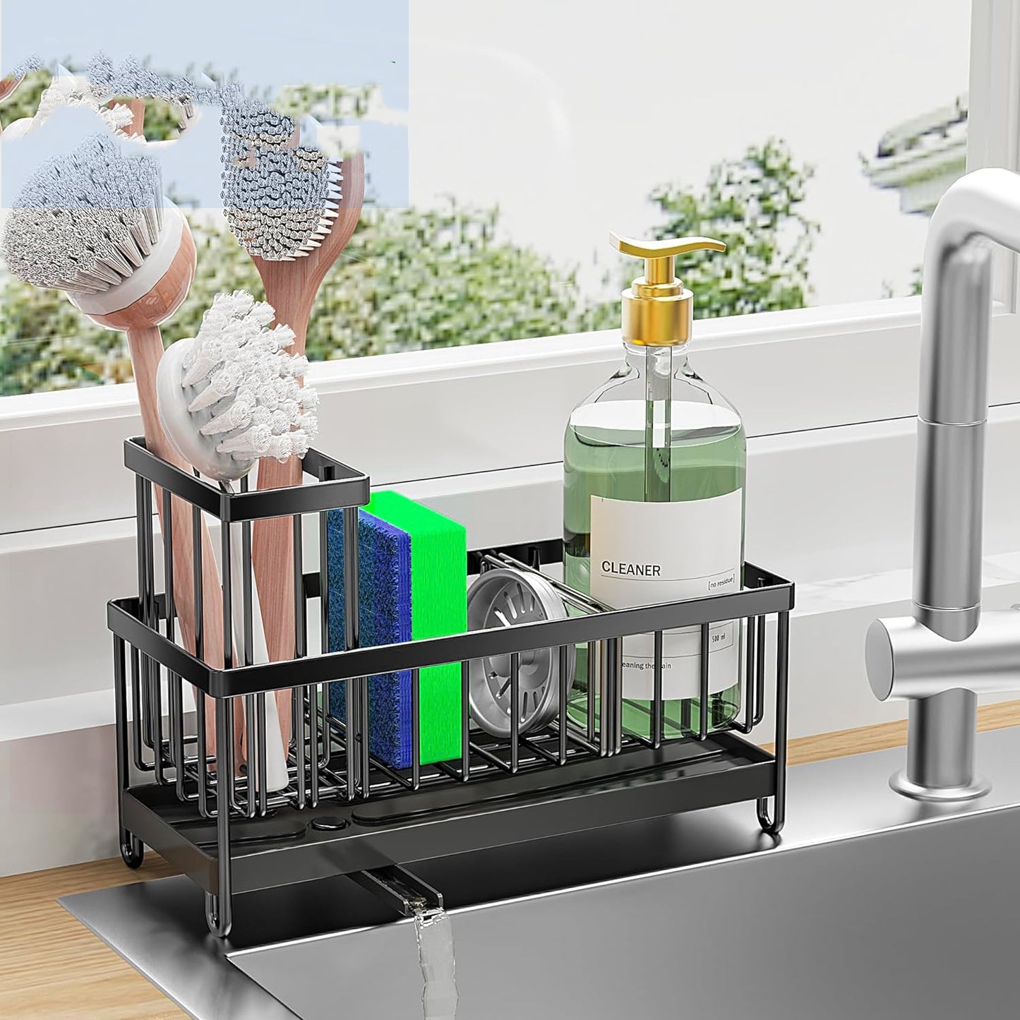 Kitchen Sink Caddy Organizer (Self-Draining, Rotatable Spout)